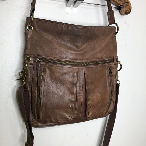 The Sak Purse Leather Satchel Brown Patina Shoulder Crossbody Strap Zip Pockets - Picture 4 of 14